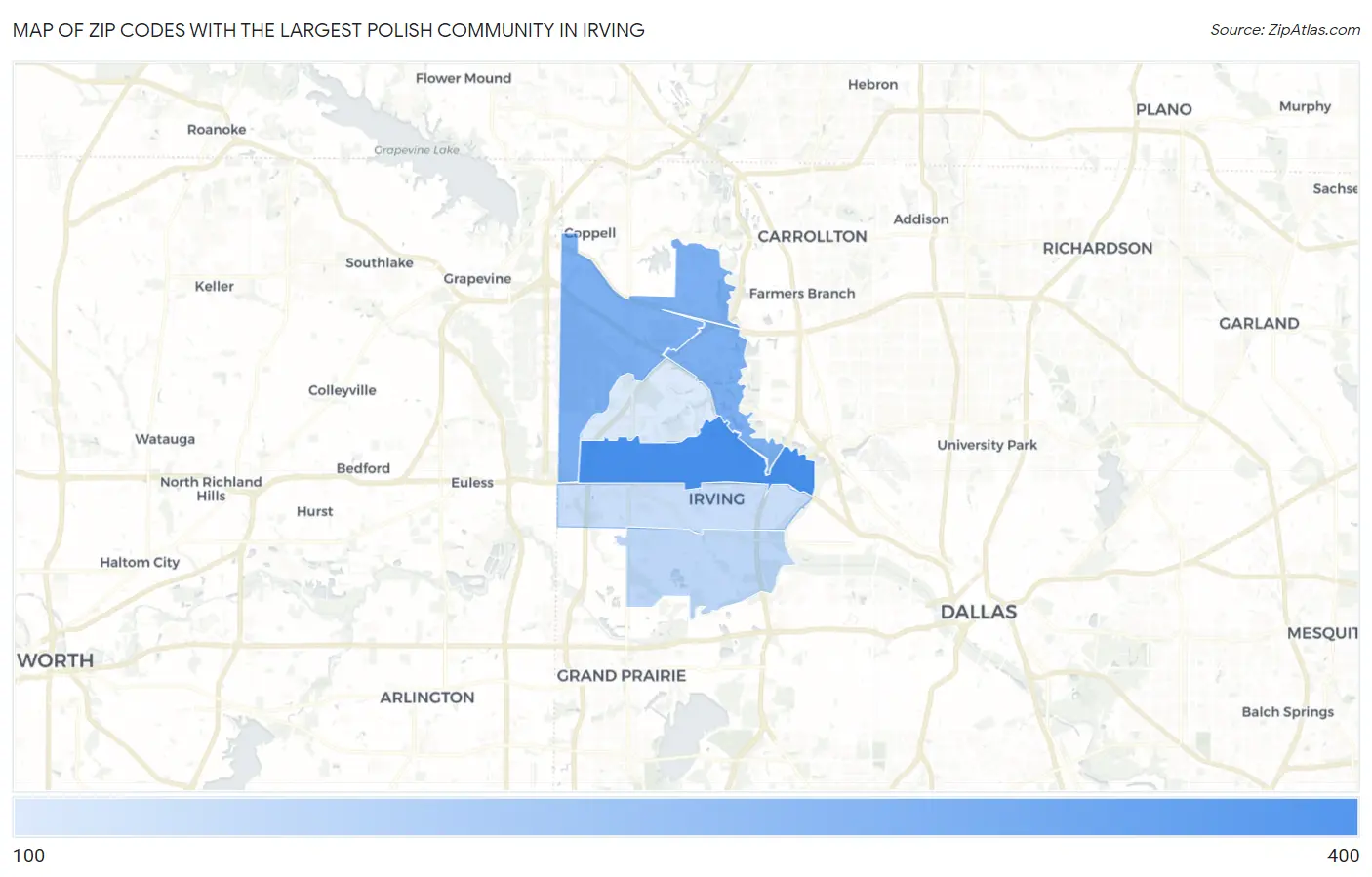 Zip Codes with the Largest Polish Community in Irving Map