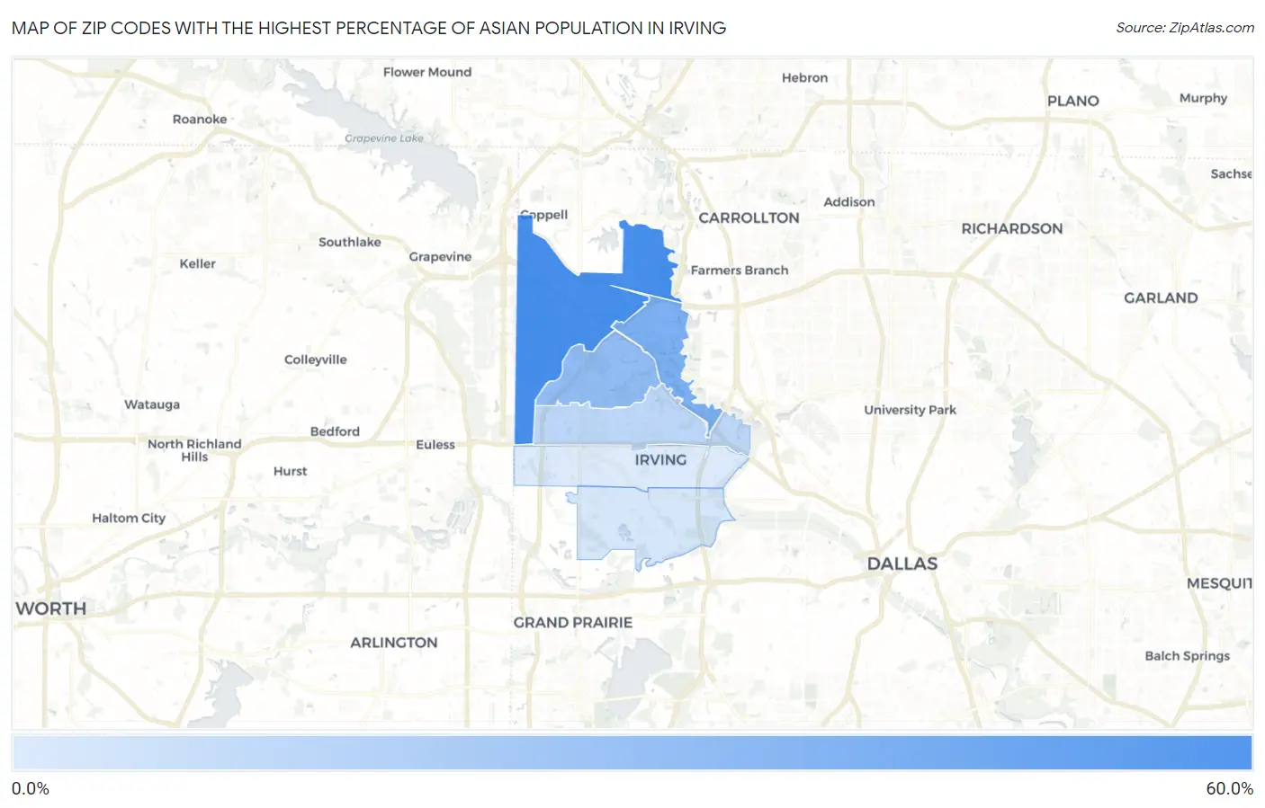 Zip Codes with the Highest Percentage of Asian Population in Irving Map
