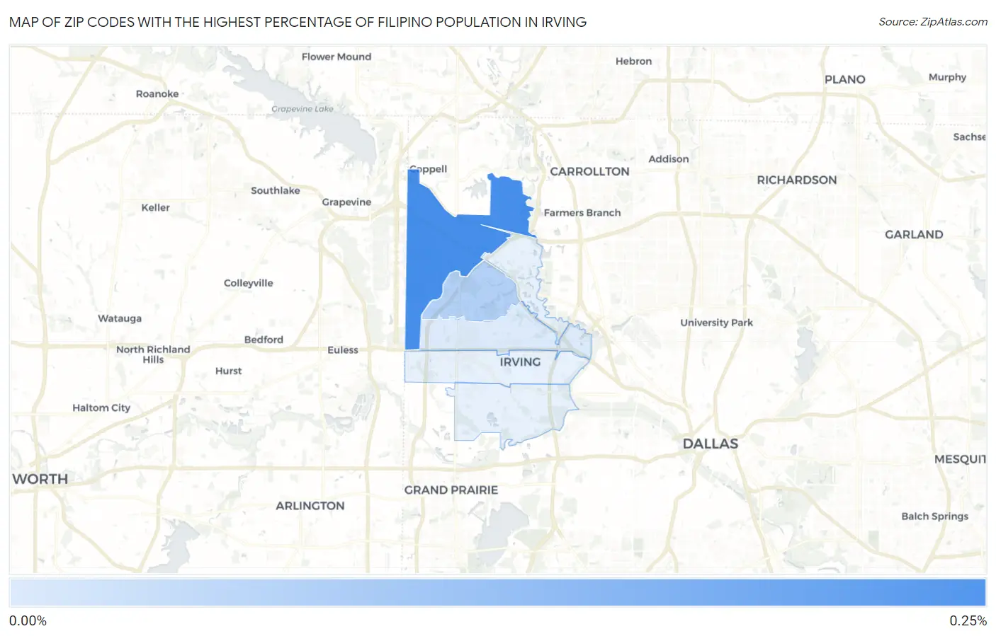 Zip Codes with the Highest Percentage of Filipino Population in Irving Map