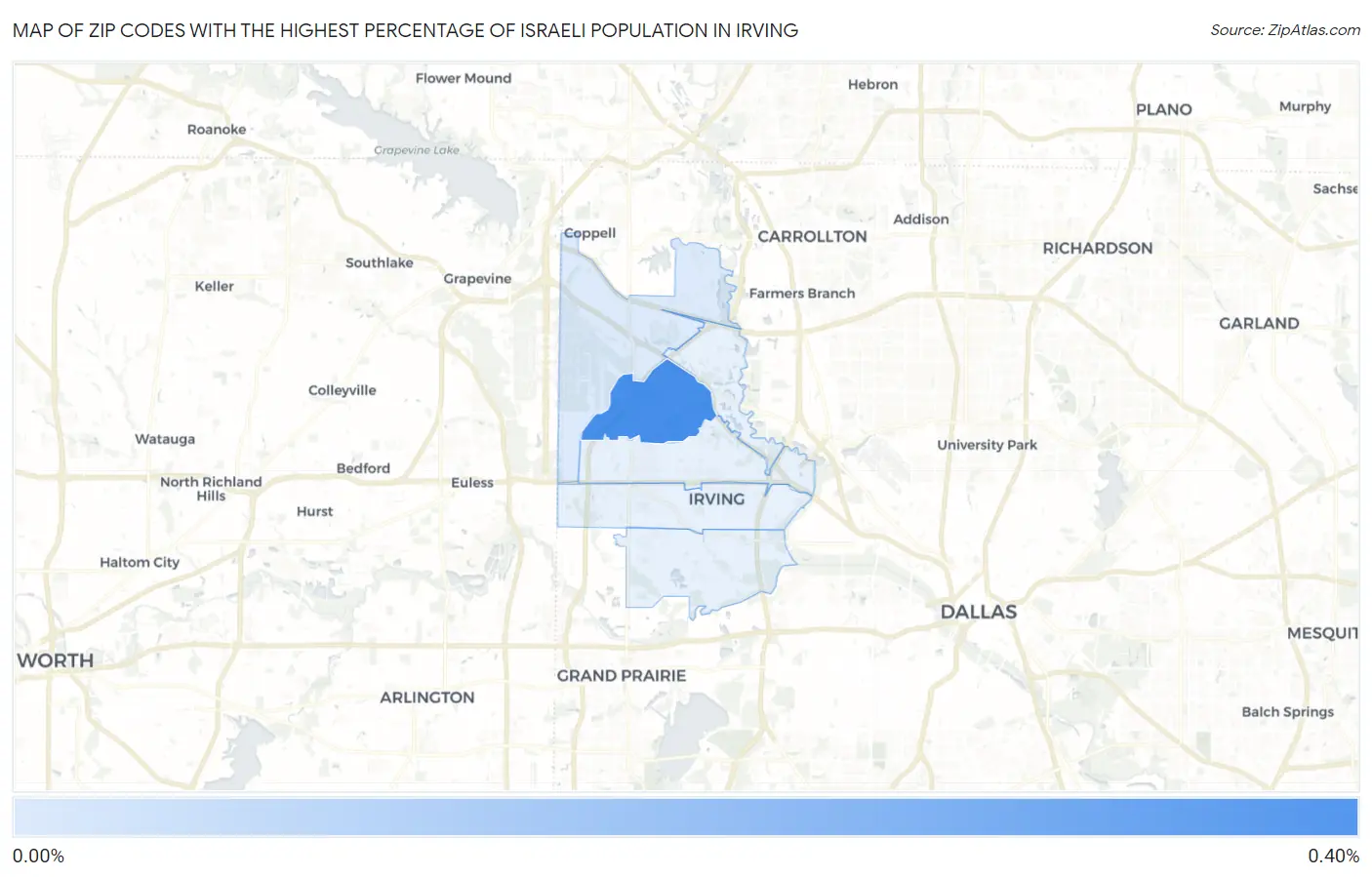 Zip Codes with the Highest Percentage of Israeli Population in Irving Map