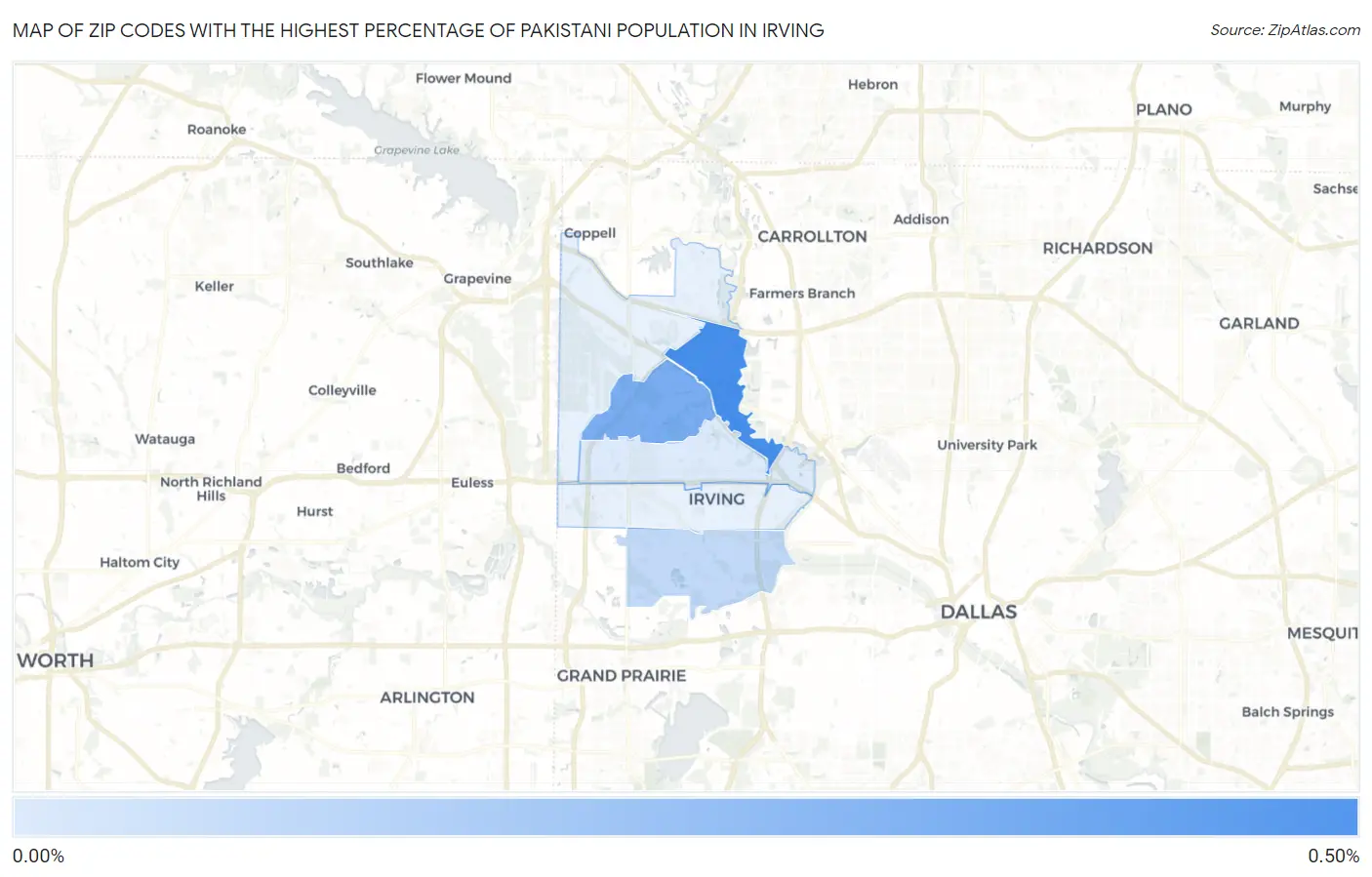 Zip Codes with the Highest Percentage of Pakistani Population in Irving Map