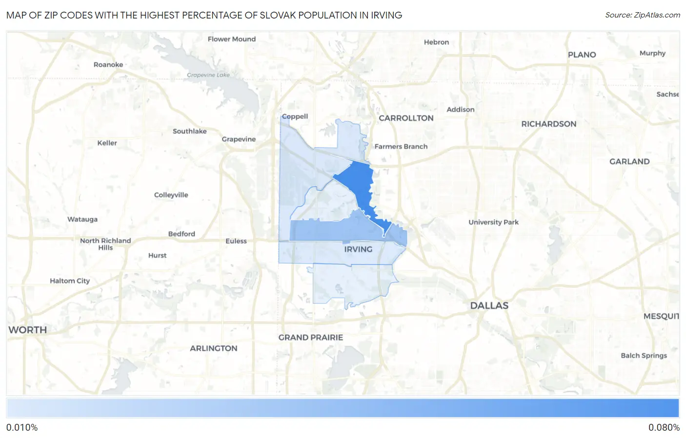 Zip Codes with the Highest Percentage of Slovak Population in Irving Map