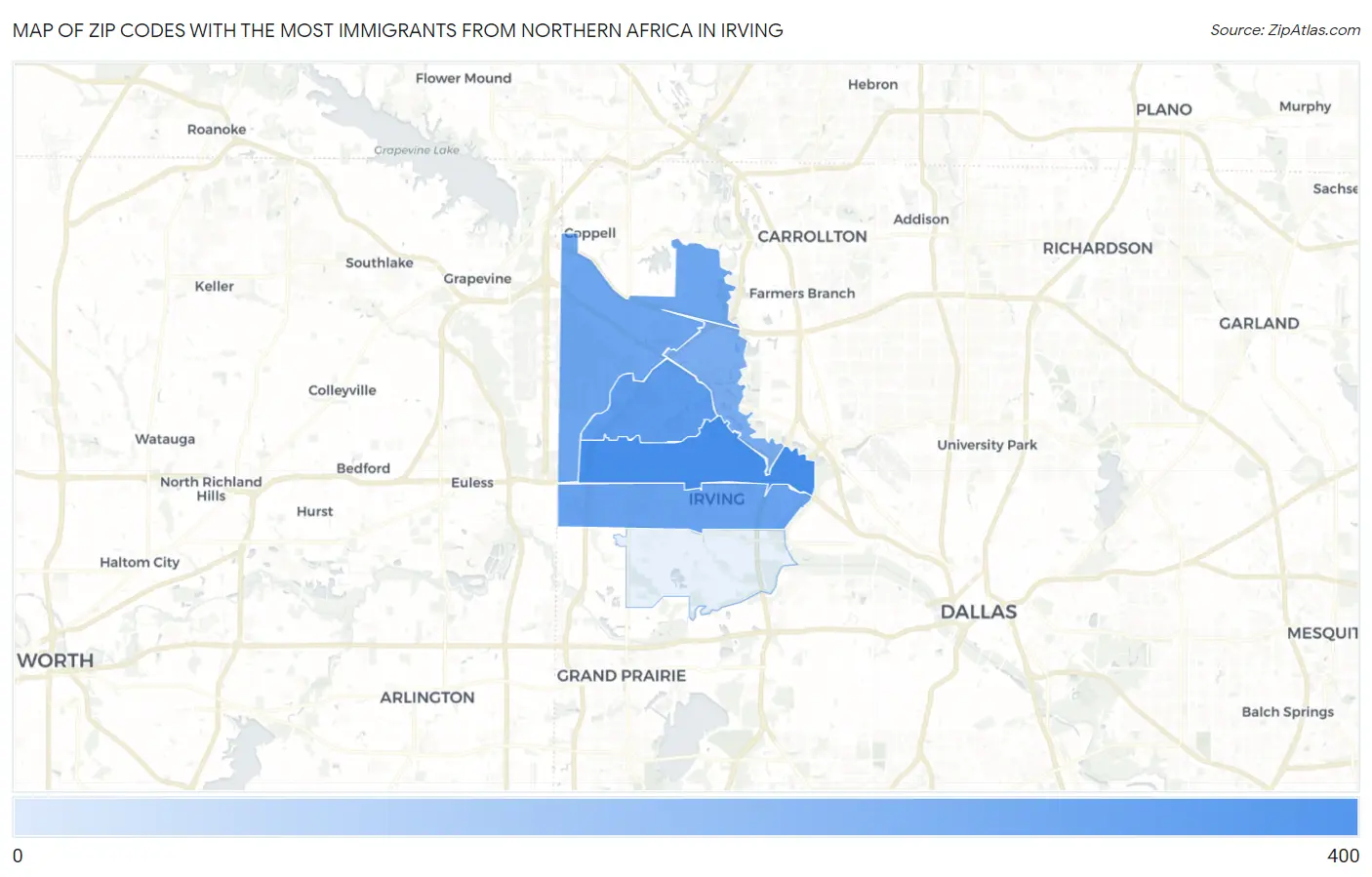 Zip Codes with the Most Immigrants from Northern Africa in Irving Map