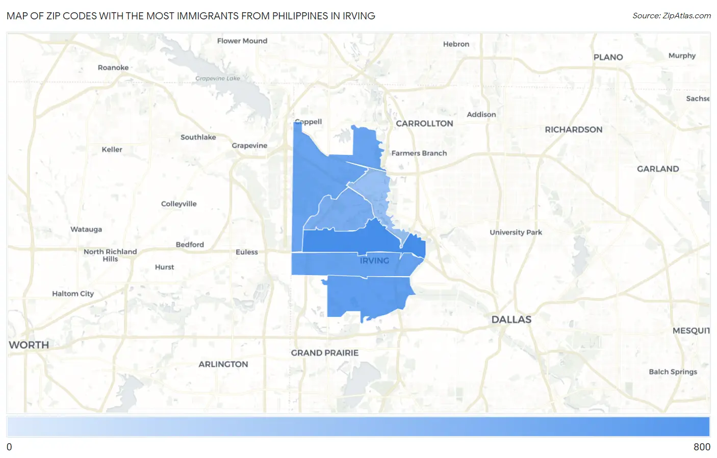 Zip Codes with the Most Immigrants from Philippines in Irving Map