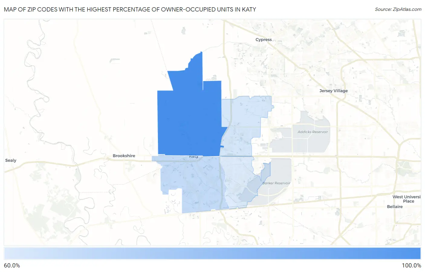 Zip Codes with the Highest Percentage of Owner-Occupied Units in Katy Map