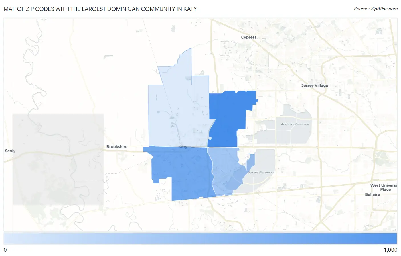 Zip Codes with the Largest Dominican Community in Katy Map
