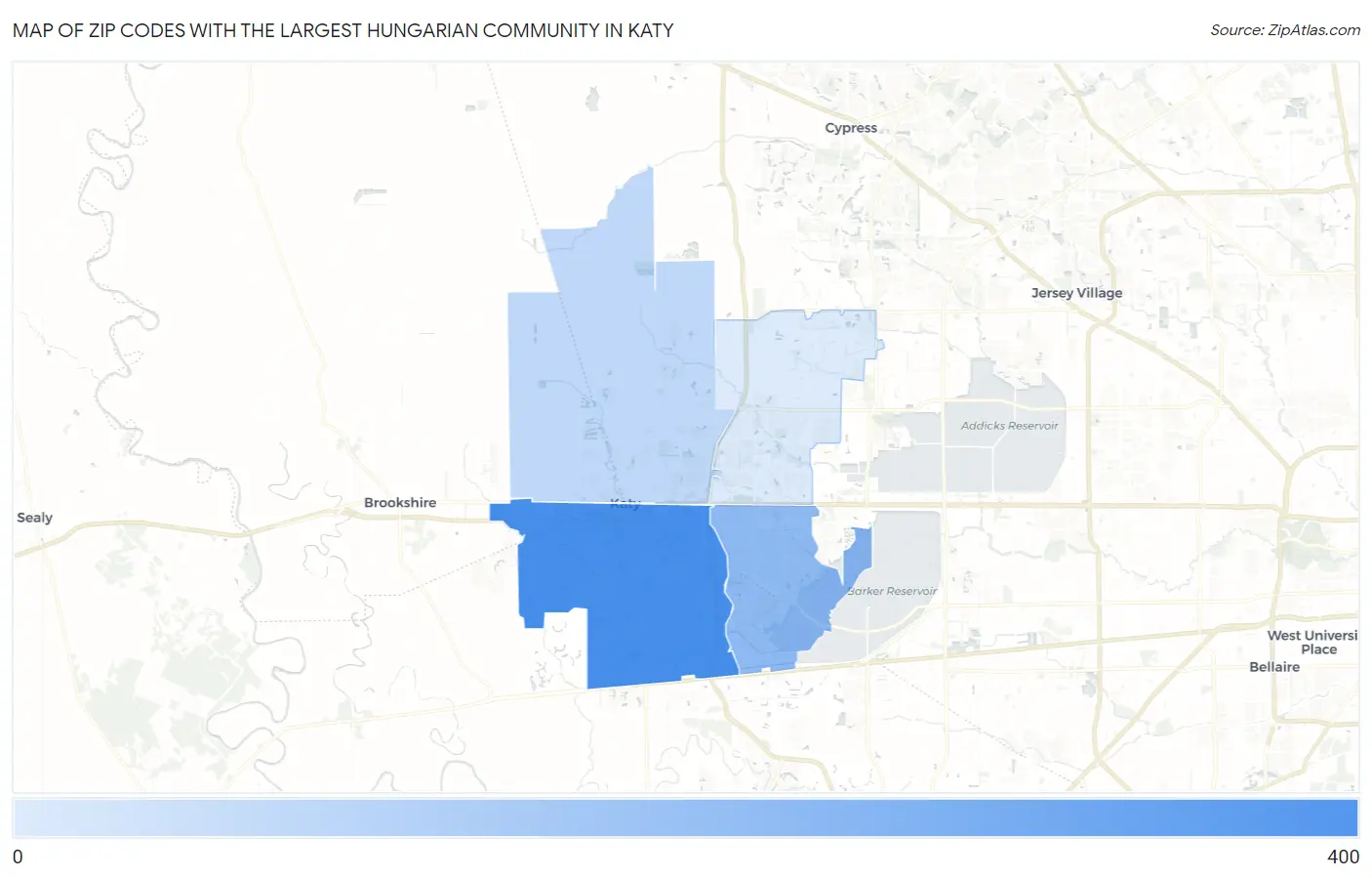 Zip Codes with the Largest Hungarian Community in Katy Map