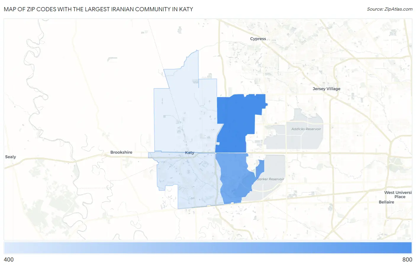Zip Codes with the Largest Iranian Community in Katy Map