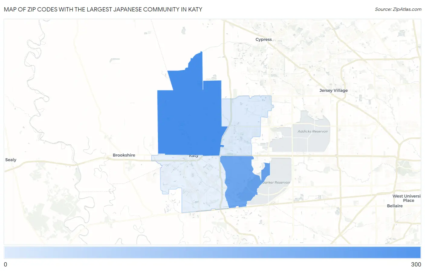 Zip Codes with the Largest Japanese Community in Katy Map