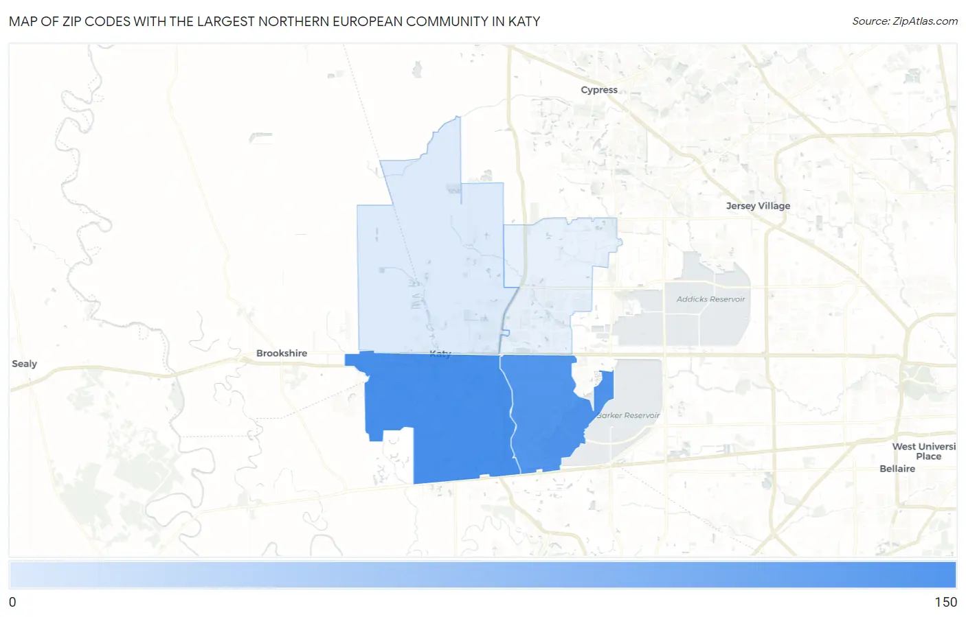Zip Codes with the Largest Northern European Community in Katy Map