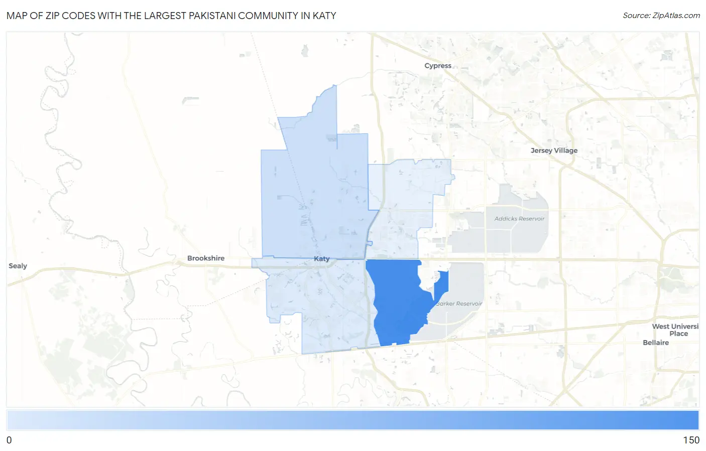 Zip Codes with the Largest Pakistani Community in Katy Map