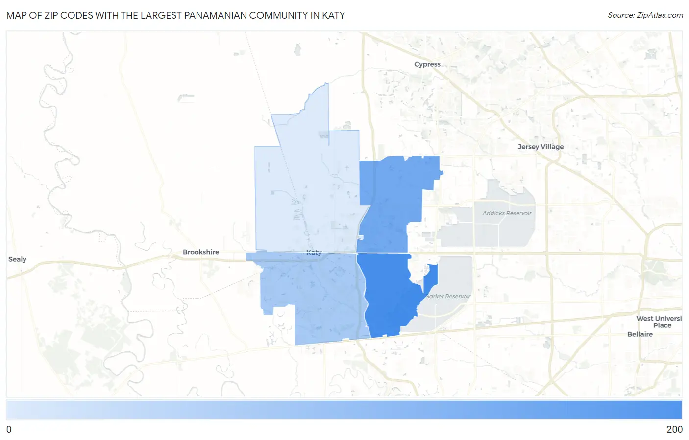 Zip Codes with the Largest Panamanian Community in Katy Map
