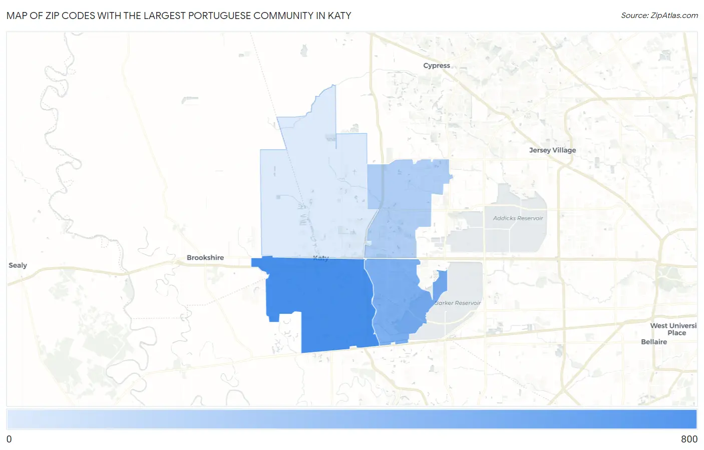 Zip Codes with the Largest Portuguese Community in Katy Map