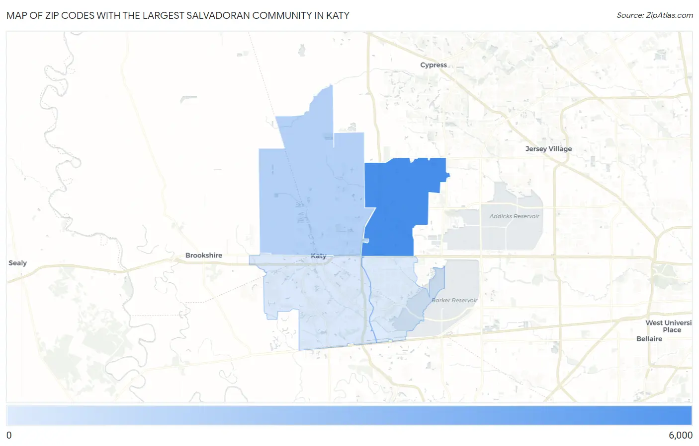 Zip Codes with the Largest Salvadoran Community in Katy Map