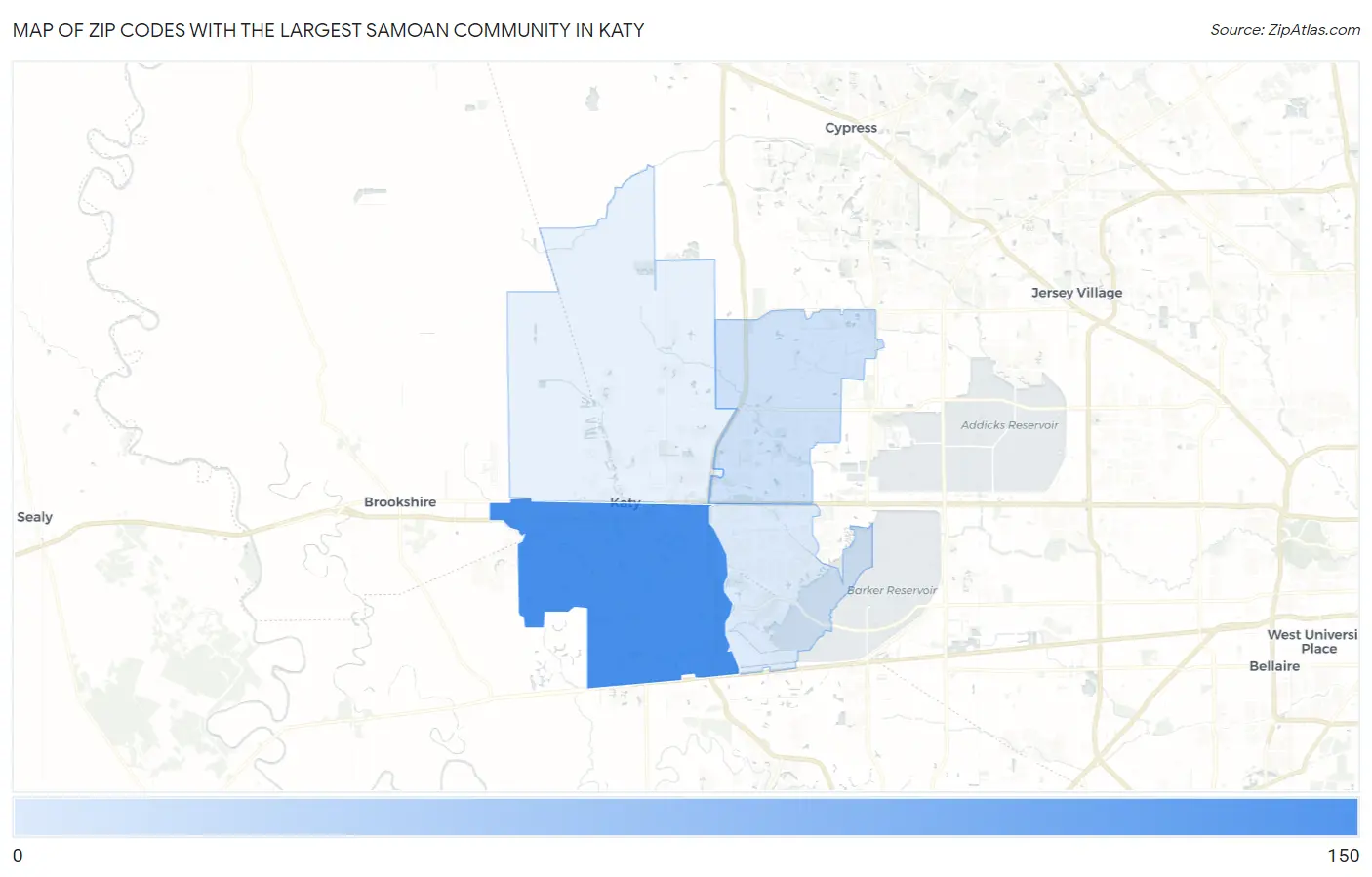 Zip Codes with the Largest Samoan Community in Katy Map