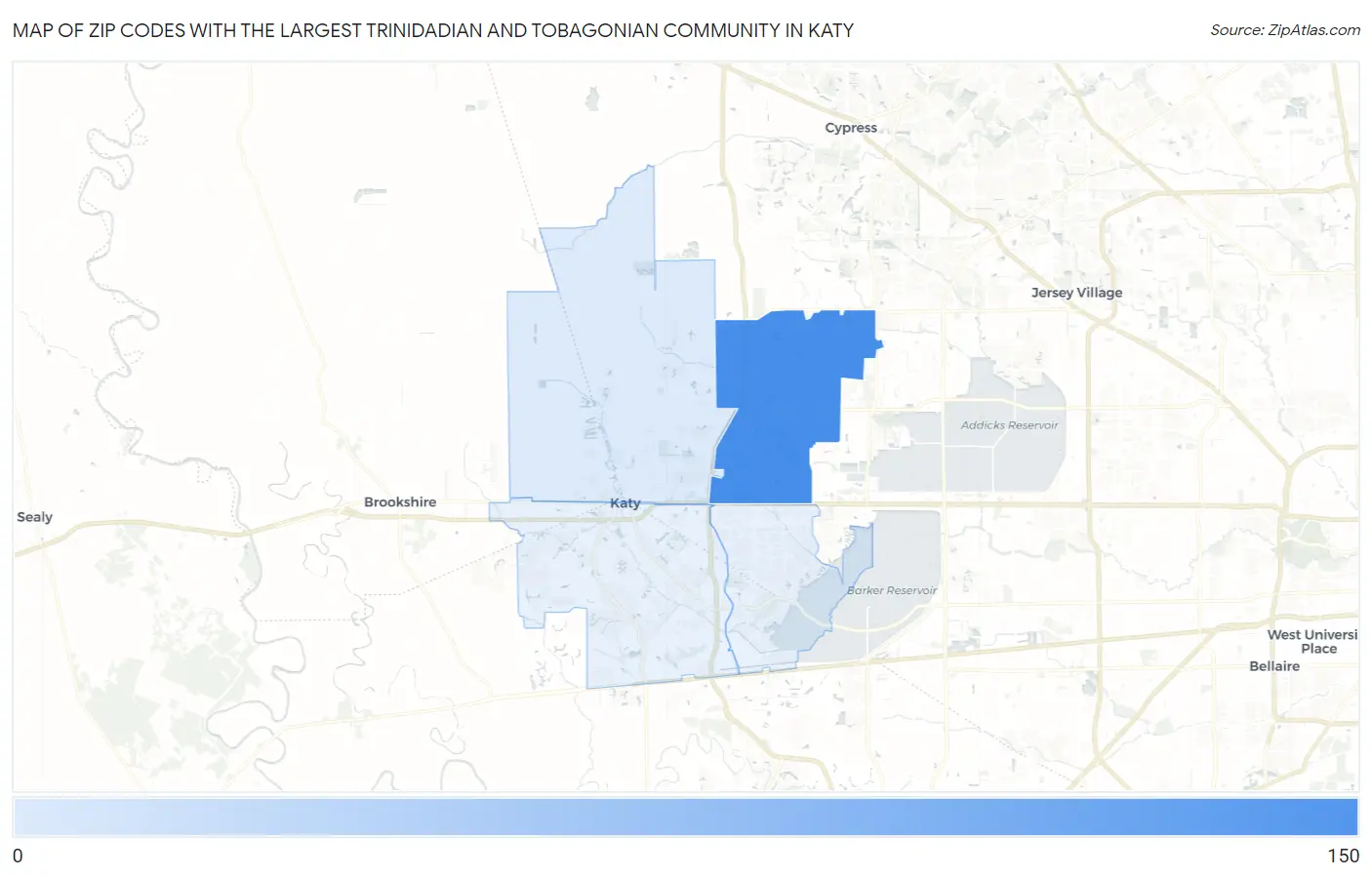 Zip Codes with the Largest Trinidadian and Tobagonian Community in Katy Map