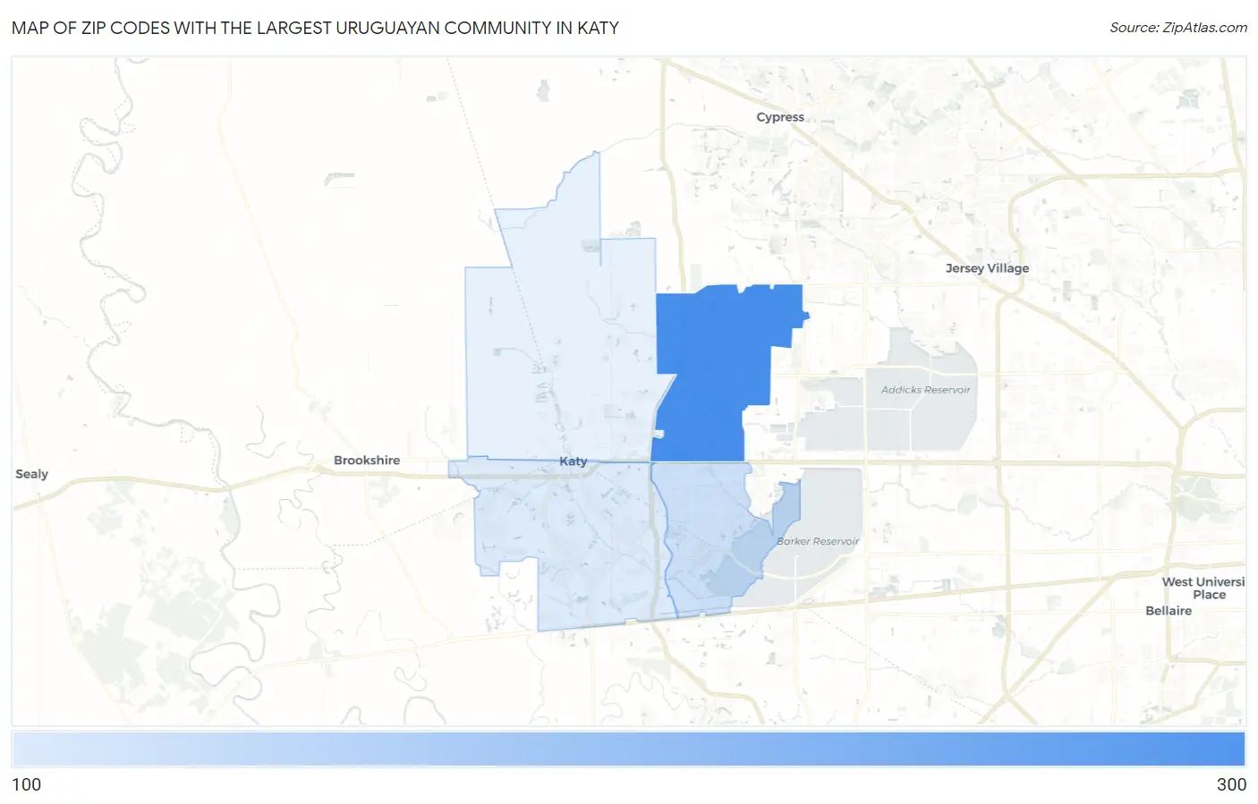 Zip Codes with the Largest Uruguayan Community in Katy Map