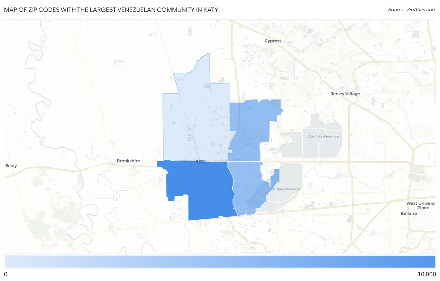 Zip Codes with the Largest Venezuelan Community in Katy Map