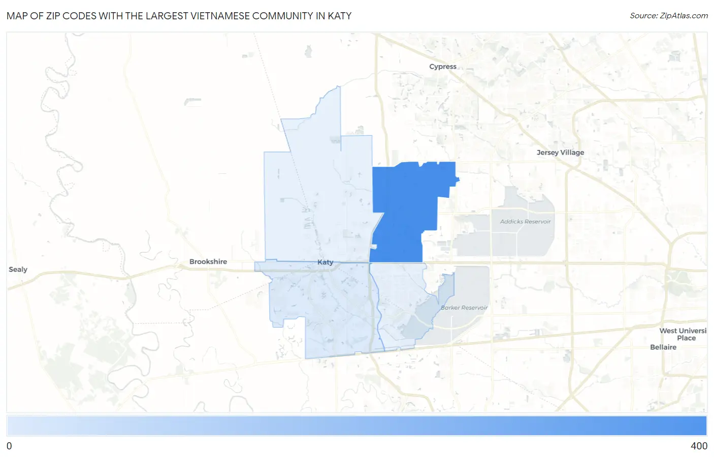 Zip Codes with the Largest Vietnamese Community in Katy Map