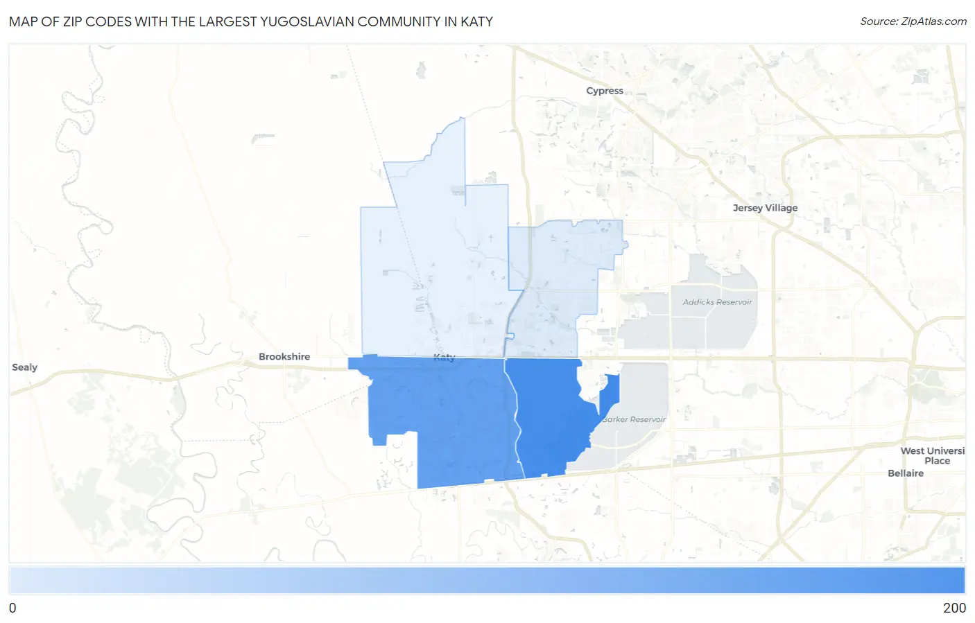 Zip Codes with the Largest Yugoslavian Community in Katy Map