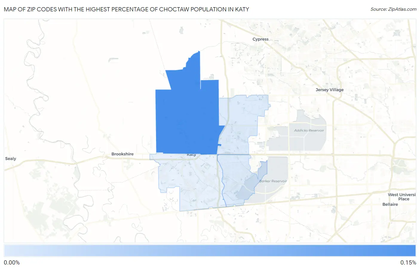 Zip Codes with the Highest Percentage of Choctaw Population in Katy Map