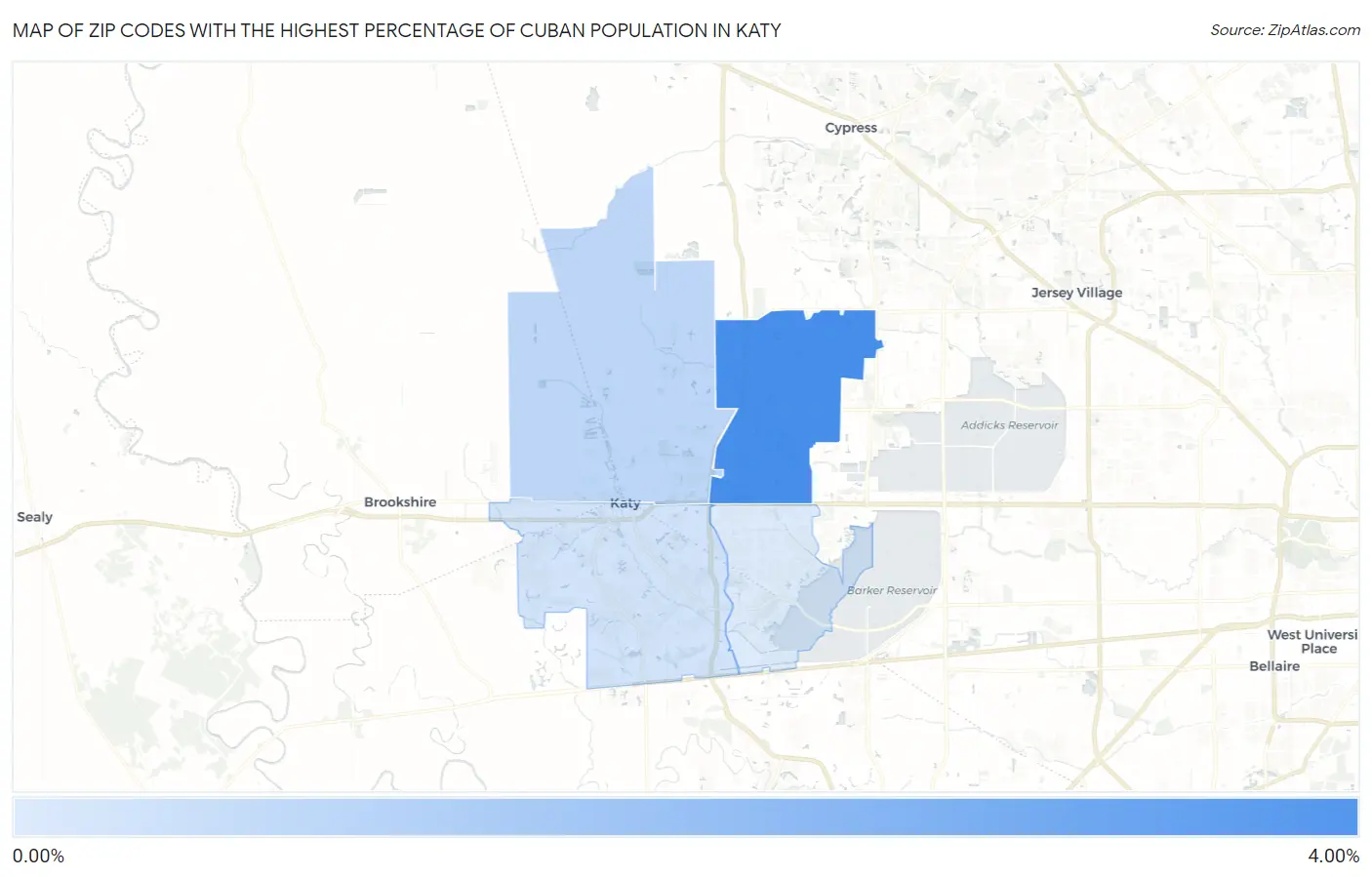 Zip Codes with the Highest Percentage of Cuban Population in Katy Map