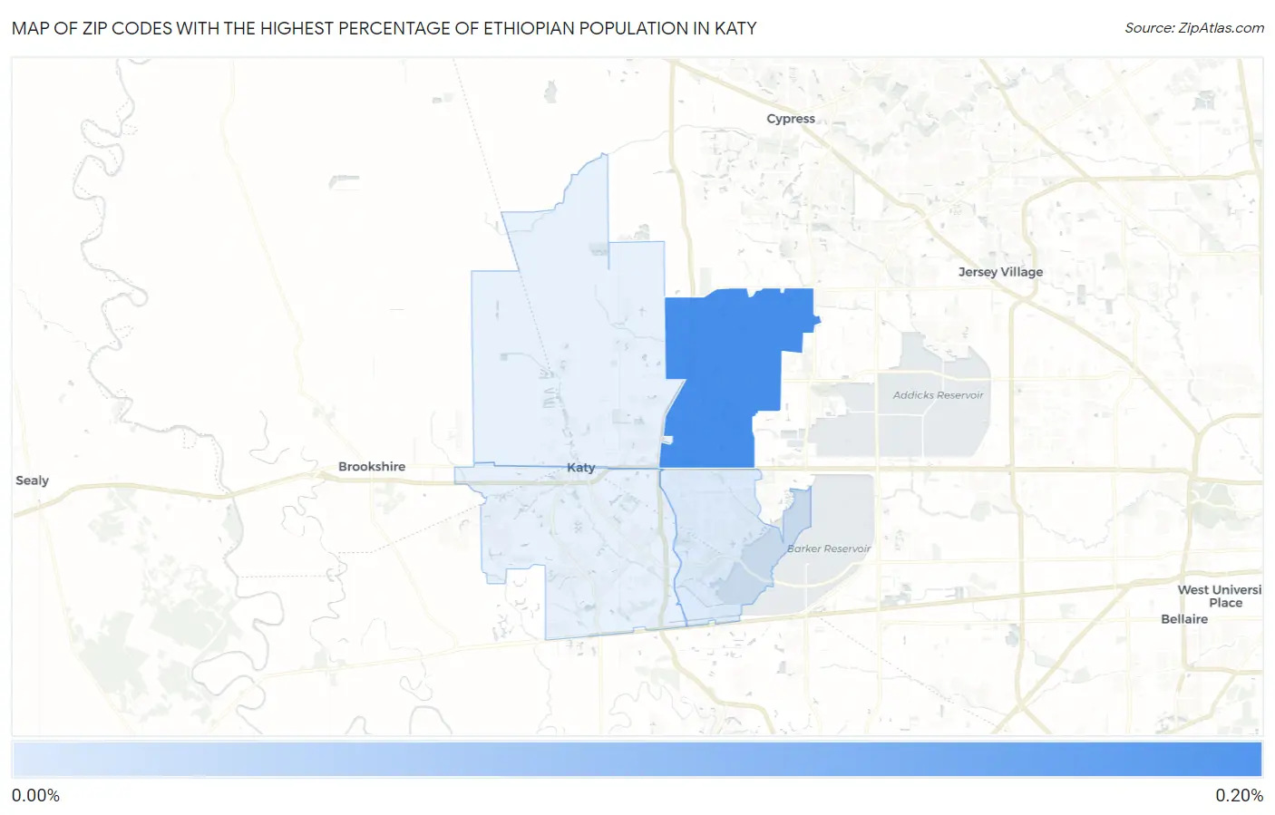 Zip Codes with the Highest Percentage of Ethiopian Population in Katy Map