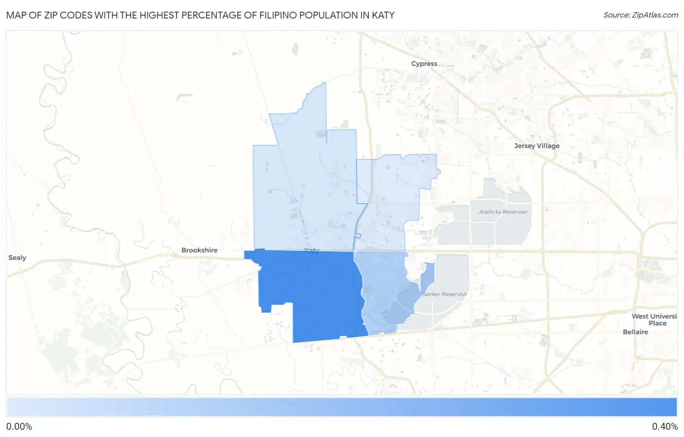 Zip Codes with the Highest Percentage of Filipino Population in Katy Map