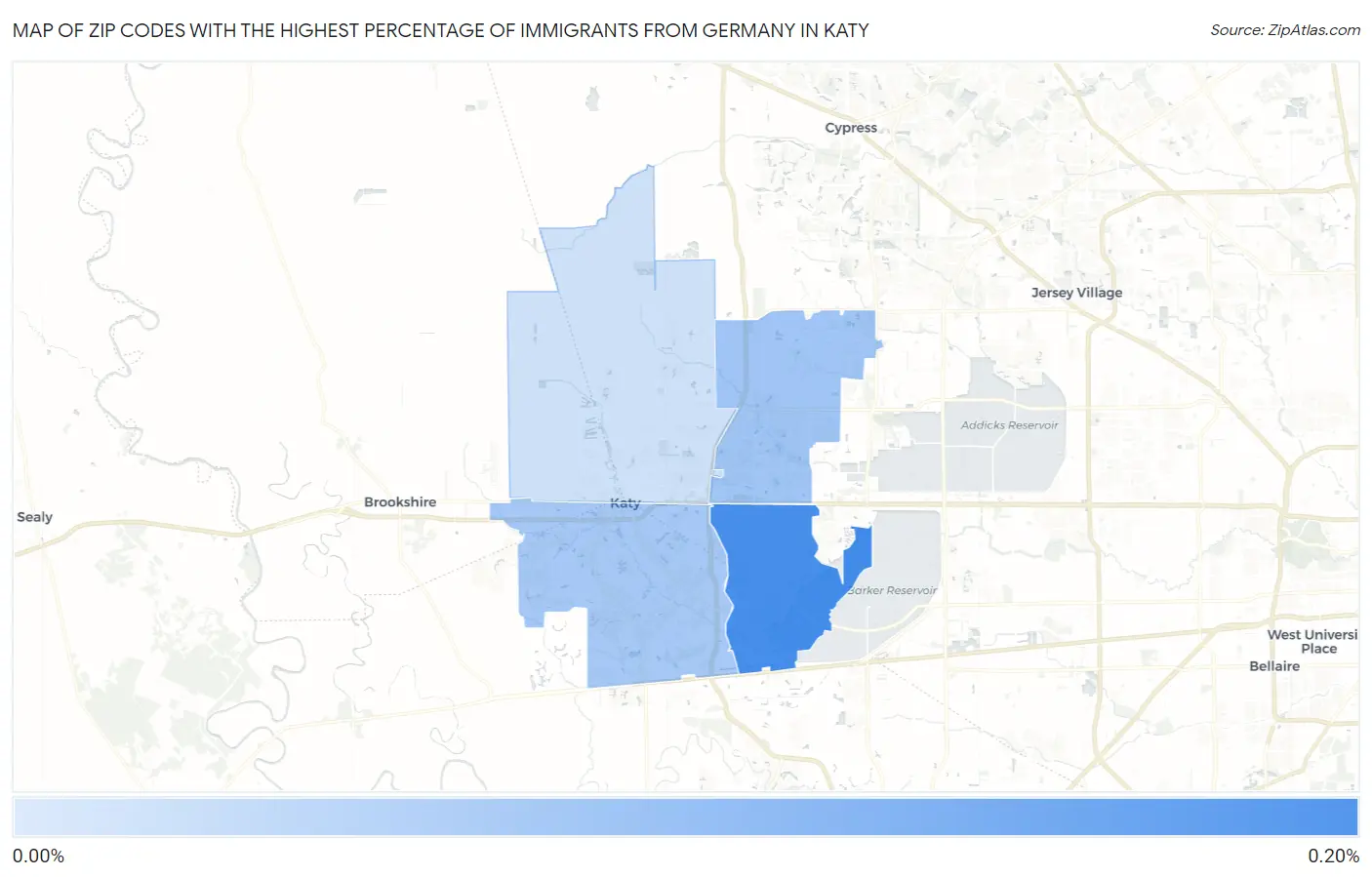 Zip Codes with the Highest Percentage of Immigrants from Germany in Katy Map