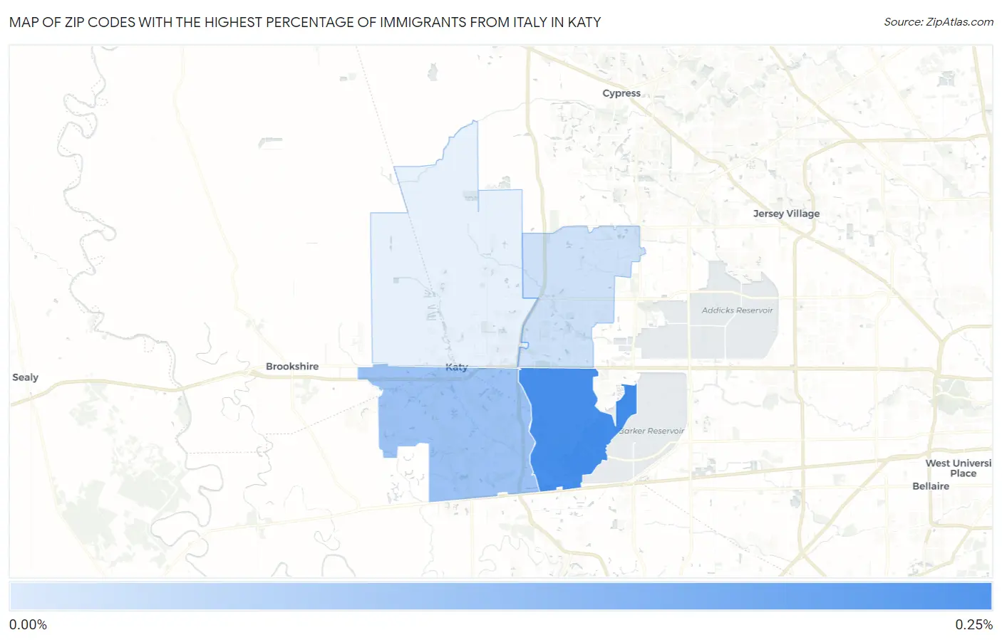 Zip Codes with the Highest Percentage of Immigrants from Italy in Katy Map