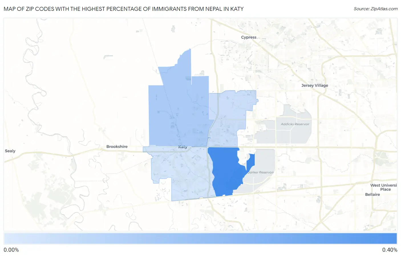 Zip Codes with the Highest Percentage of Immigrants from Nepal in Katy Map