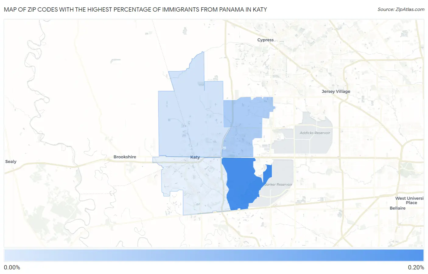 Zip Codes with the Highest Percentage of Immigrants from Panama in Katy Map