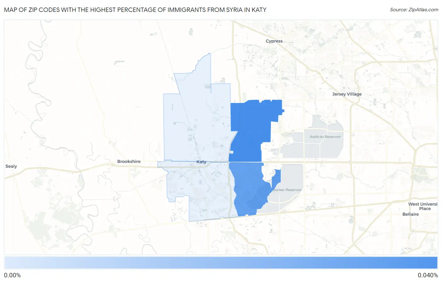 Zip Codes with the Highest Percentage of Immigrants from Syria in Katy Map