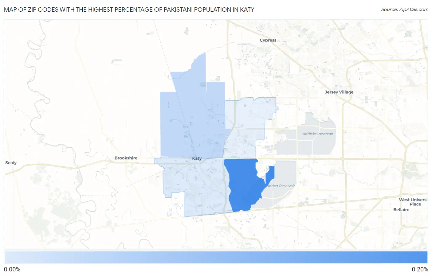 Zip Codes with the Highest Percentage of Pakistani Population in Katy Map