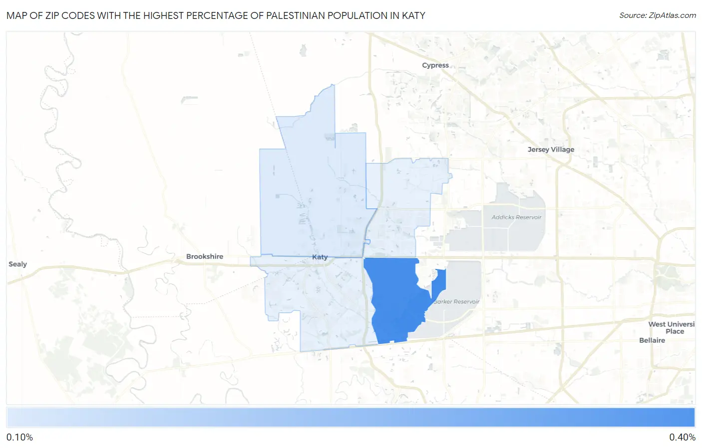 Zip Codes with the Highest Percentage of Palestinian Population in Katy Map