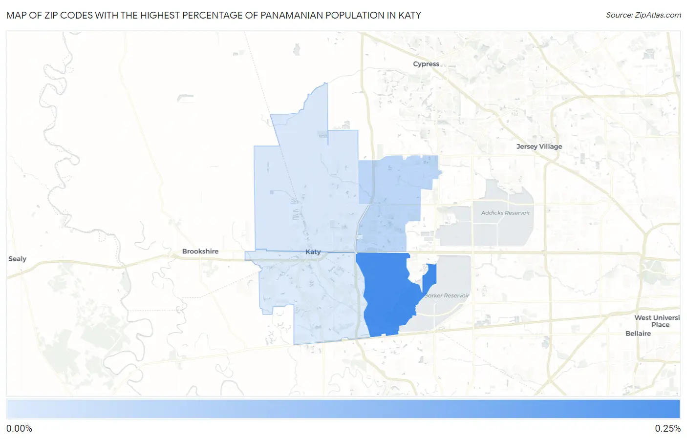 Zip Codes with the Highest Percentage of Panamanian Population in Katy Map