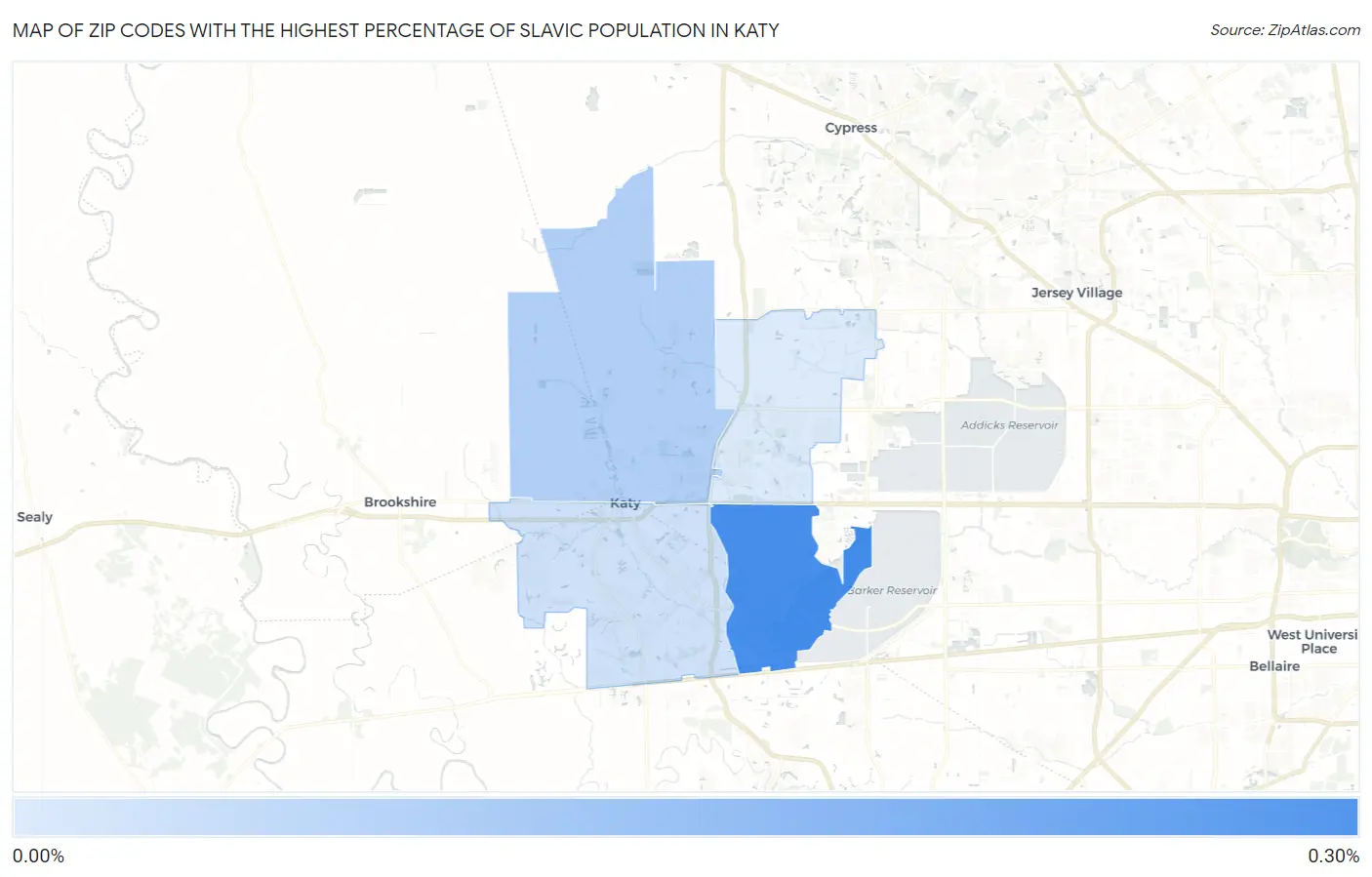 Zip Codes with the Highest Percentage of Slavic Population in Katy Map