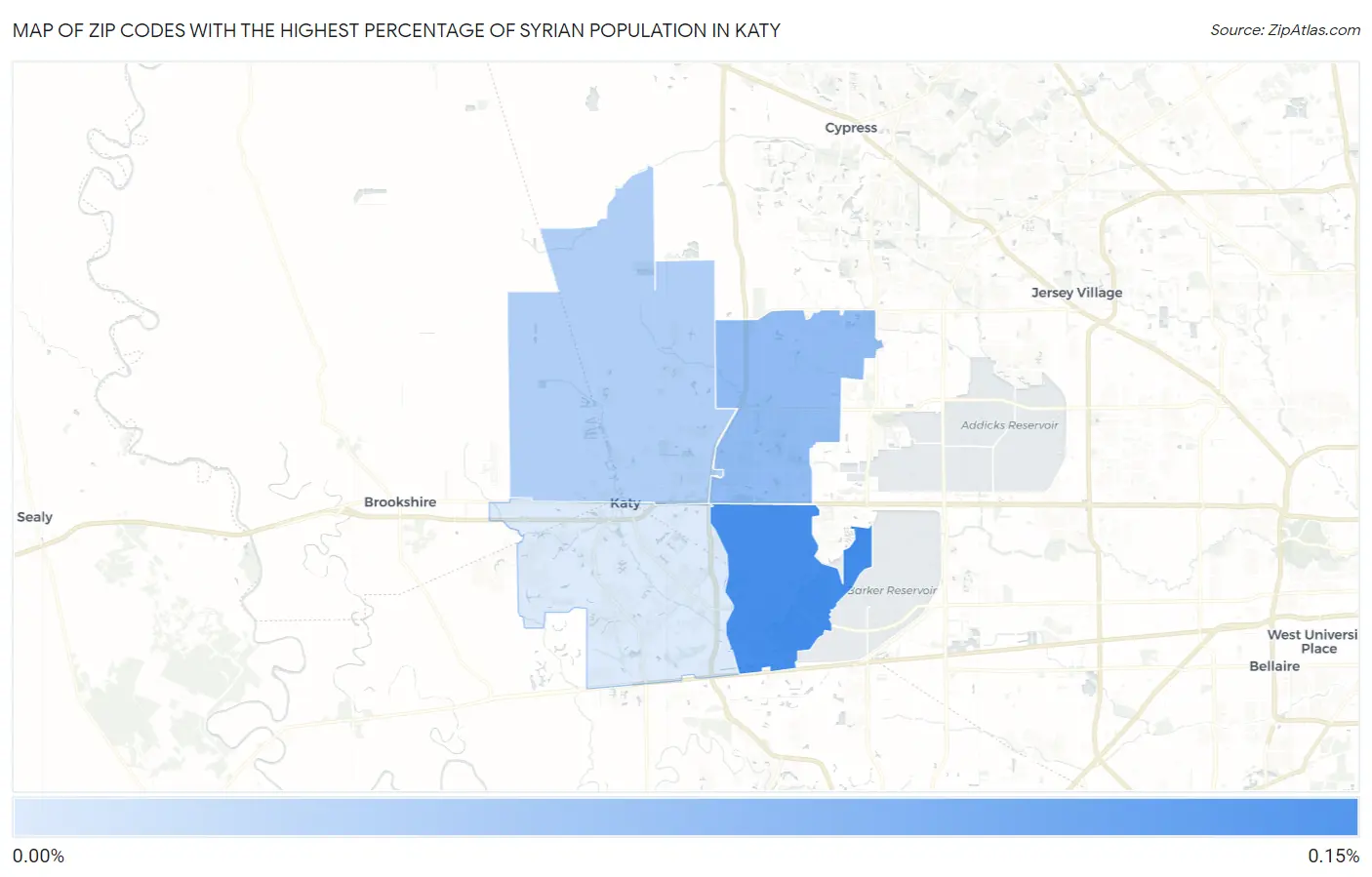 Zip Codes with the Highest Percentage of Syrian Population in Katy Map