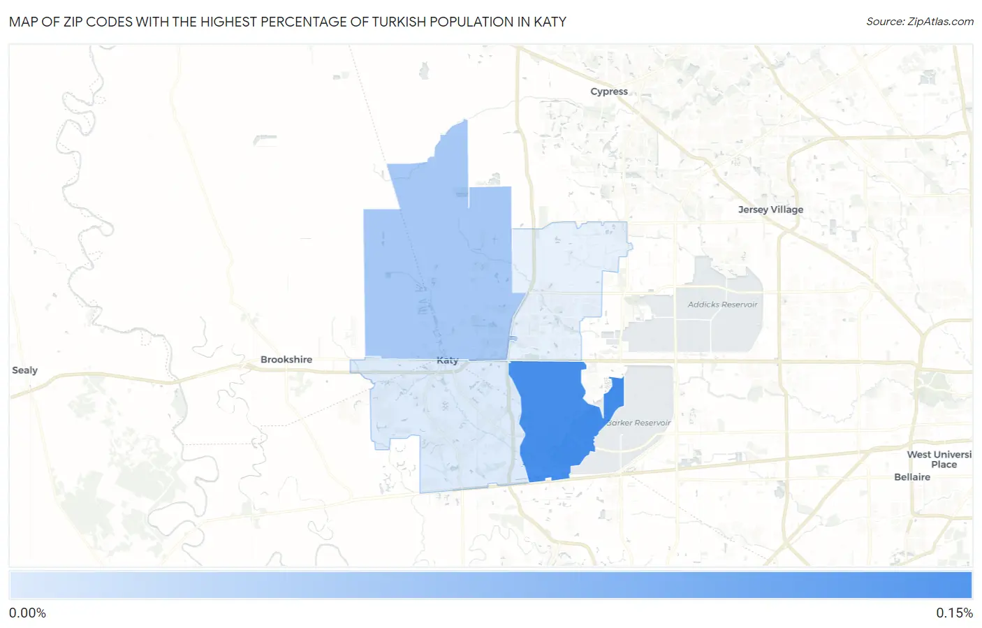 Zip Codes with the Highest Percentage of Turkish Population in Katy Map