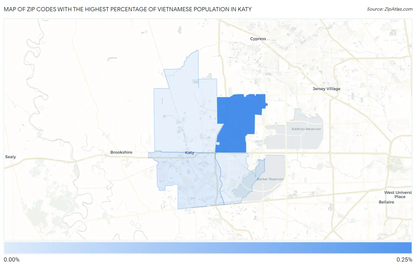 Zip Codes with the Highest Percentage of Vietnamese Population in Katy Map