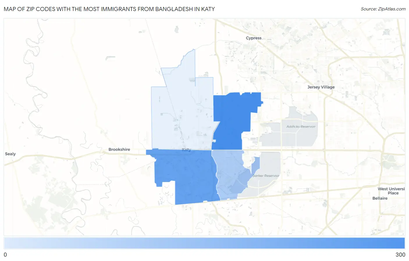 Zip Codes with the Most Immigrants from Bangladesh in Katy Map
