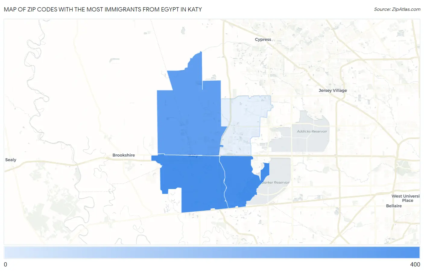 Zip Codes with the Most Immigrants from Egypt in Katy Map