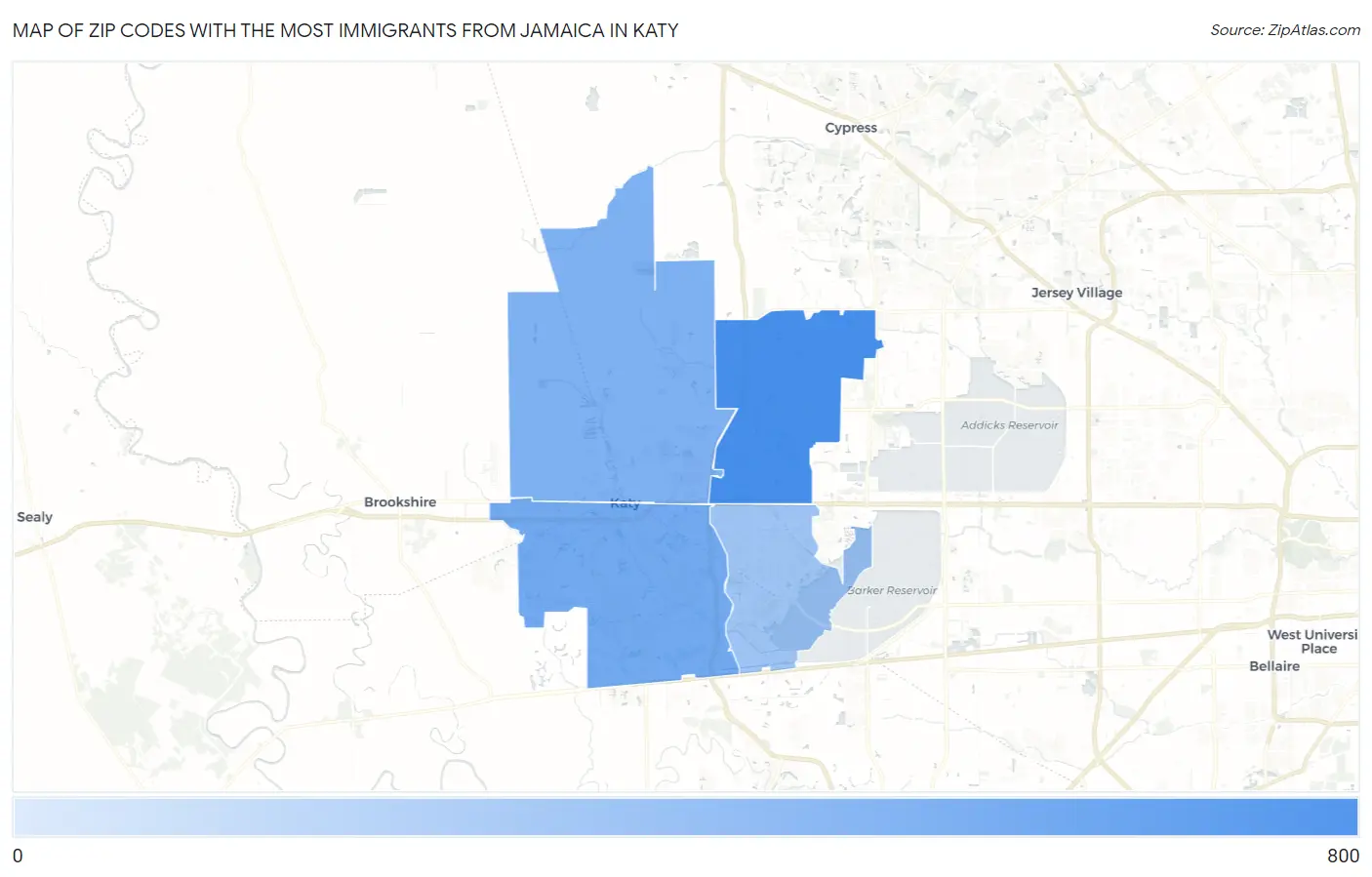 Zip Codes with the Most Immigrants from Jamaica in Katy Map