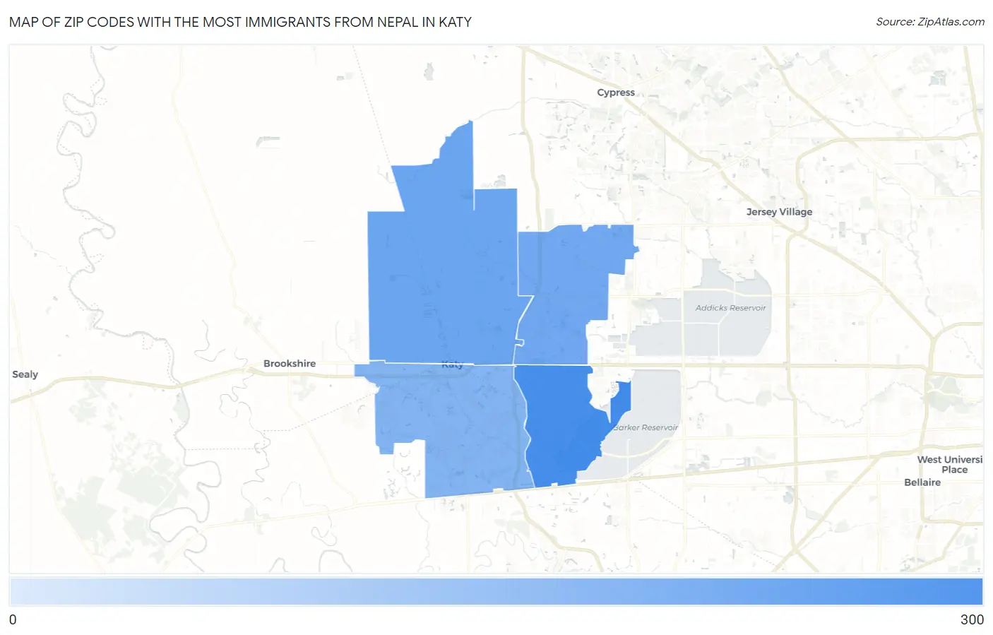 Zip Codes with the Most Immigrants from Nepal in Katy Map