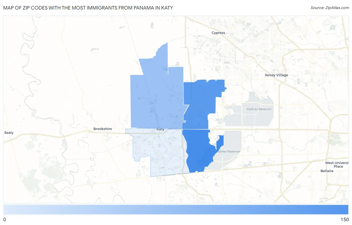 Zip Codes with the Most Immigrants from Panama in Katy Map