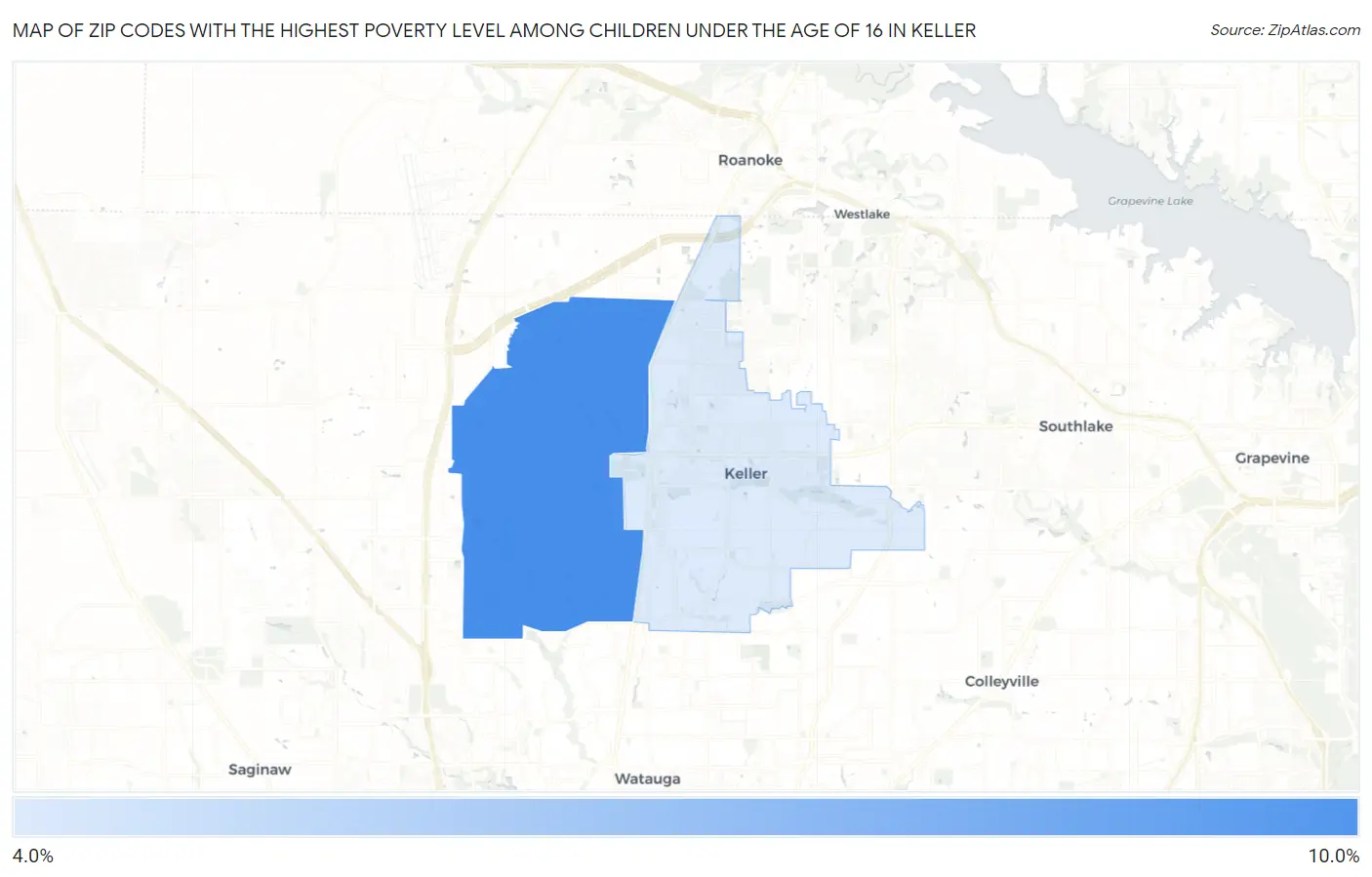 Zip Codes with the Highest Poverty Level Among Children Under the Age of 16 in Keller Map