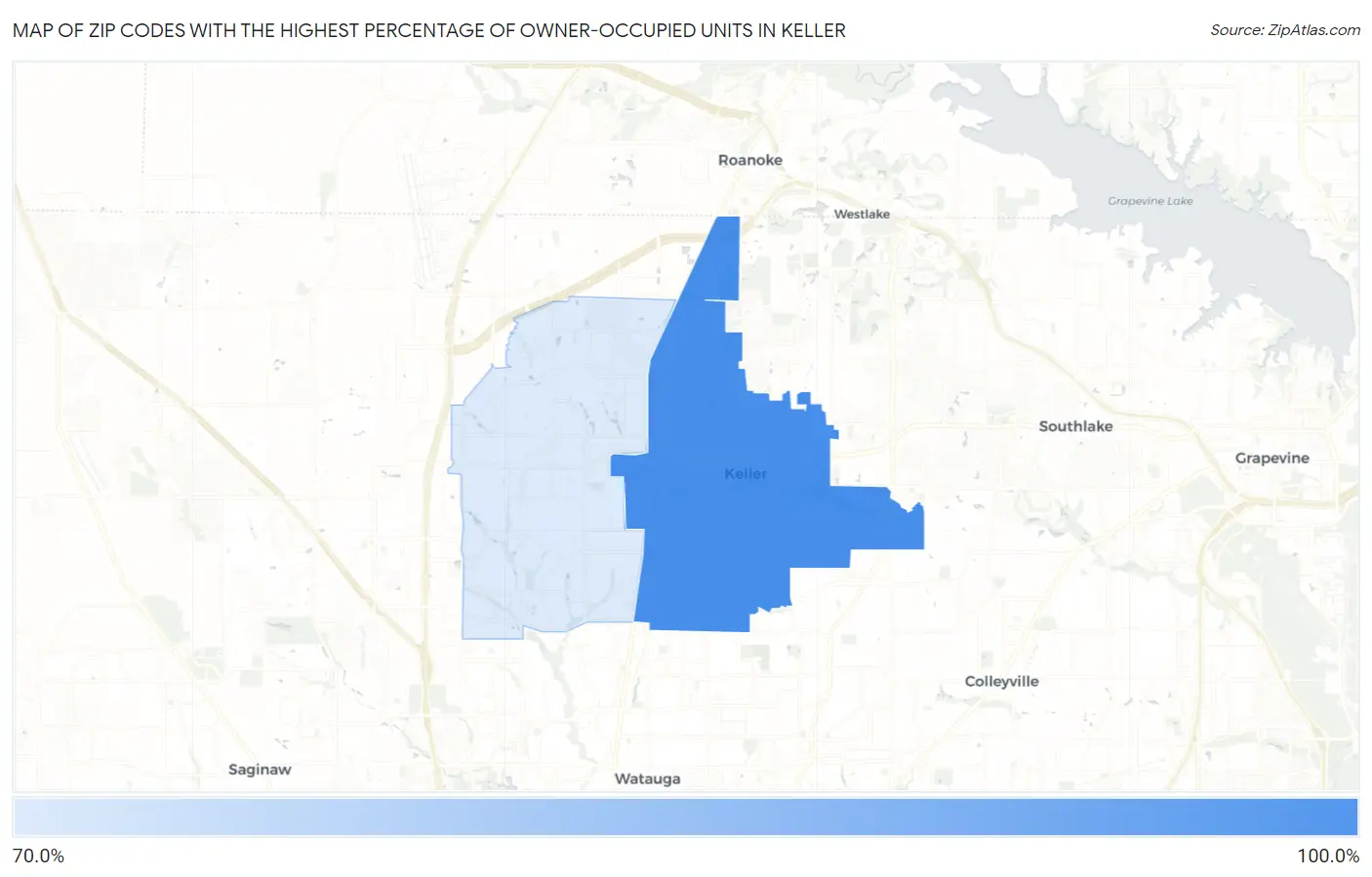 Zip Codes with the Highest Percentage of Owner-Occupied Units in Keller Map