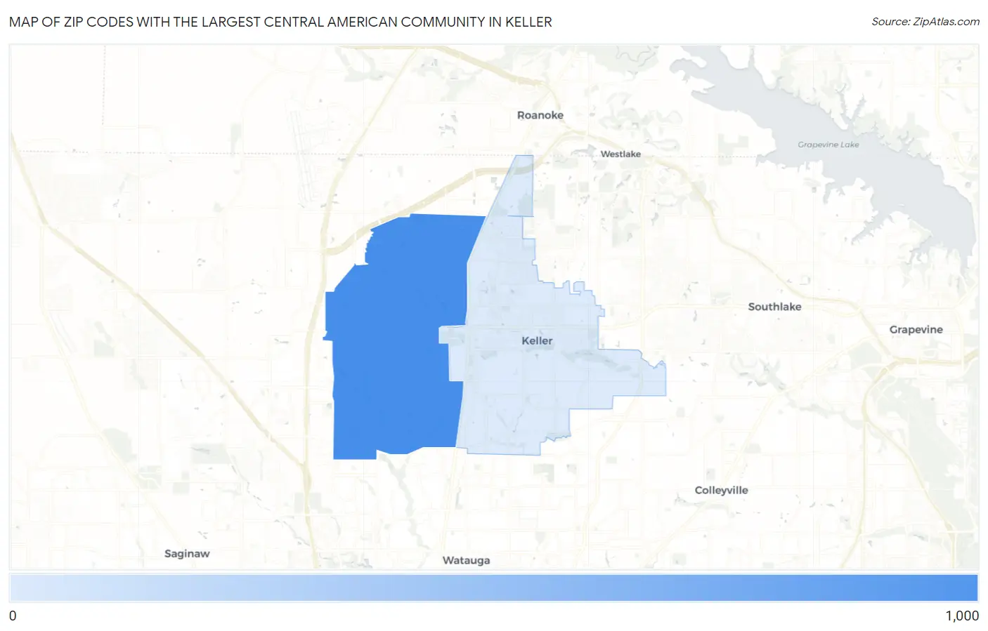 Zip Codes with the Largest Central American Community in Keller Map