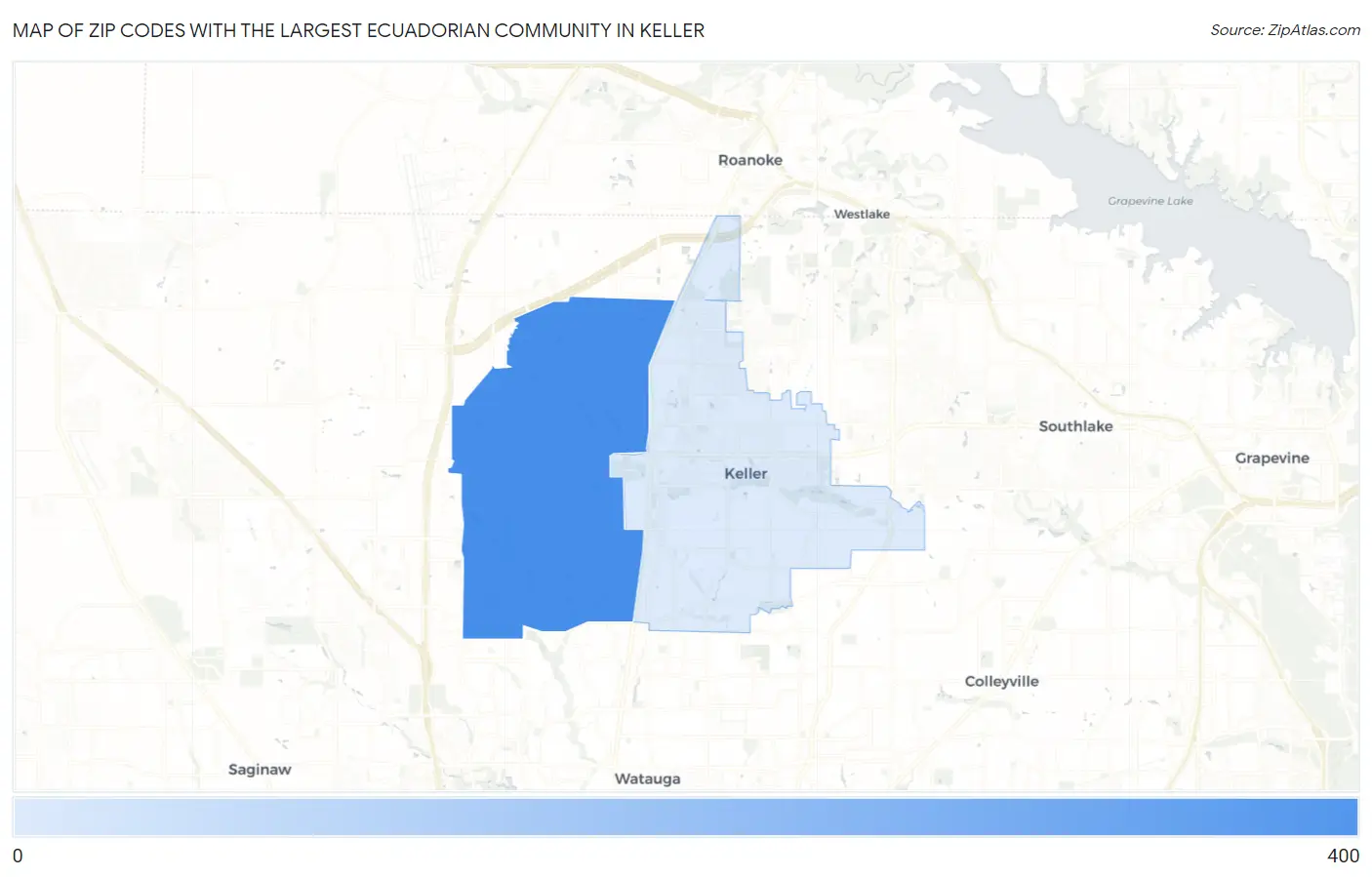 Zip Codes with the Largest Ecuadorian Community in Keller Map