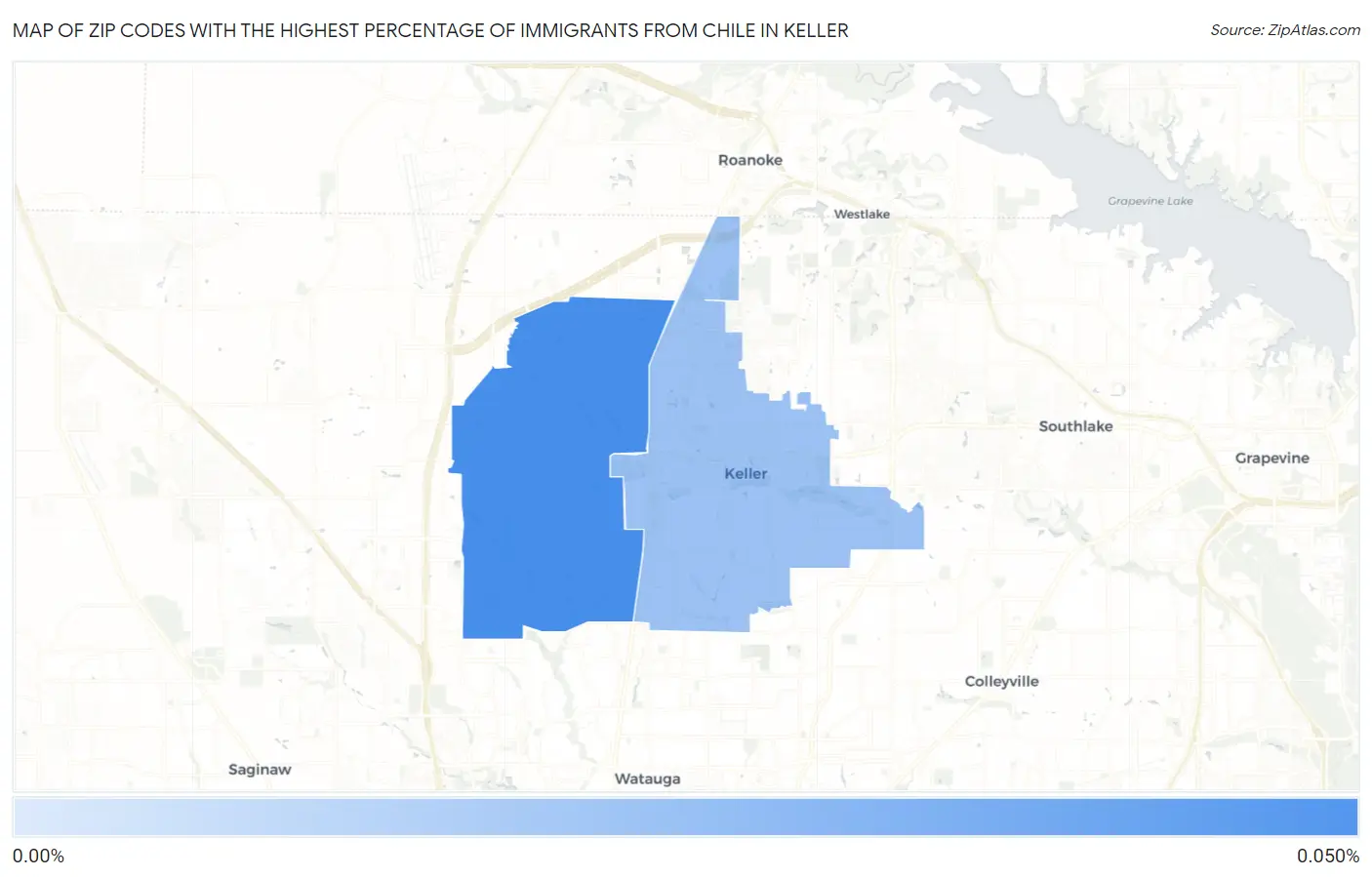 Zip Codes with the Highest Percentage of Immigrants from Chile in Keller Map